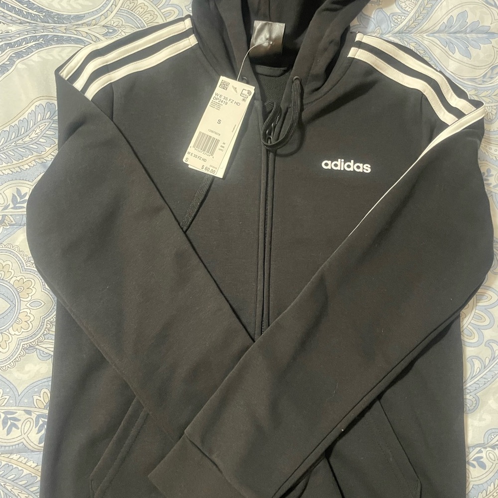 Adidas Black Zip-Up Hoodie with White Accents